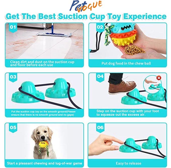 Image of PetVogue Interactive Dog Toy Include a tug-of-war Rope with a Teeth-Cleaning Ball a Suction Cup Dog chew Toy for Aggressive chewers a Treat-Dispensing Squeaky Dog Toy with Self-Playing (Blue, Yellow)