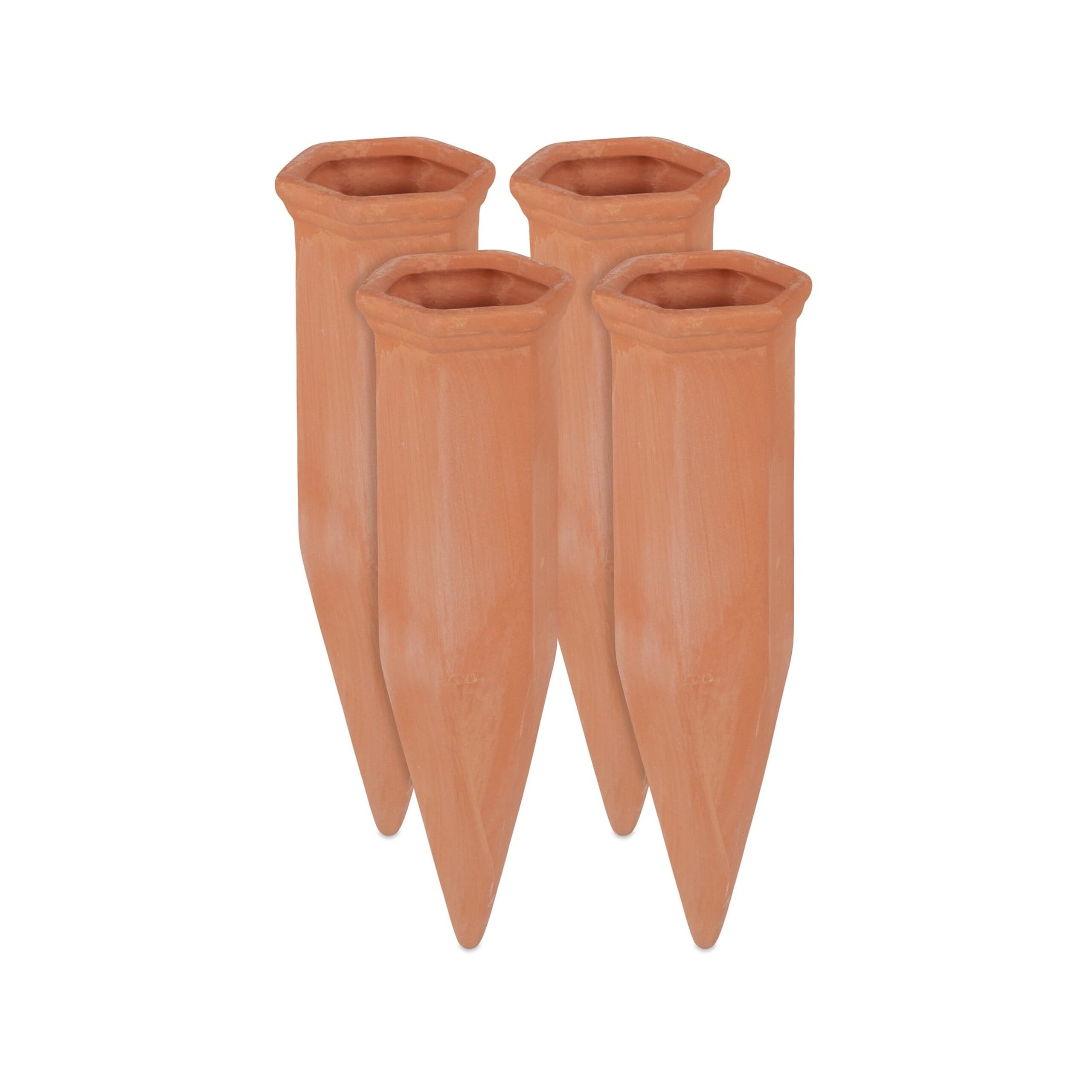 Relaxdays Cône en Argile d’arrosage, Lot de 4 Accessoire d’arrosage, Bouteilles d’1,5 L, 17 x 5,5 x 5 cm, Terre Cuite