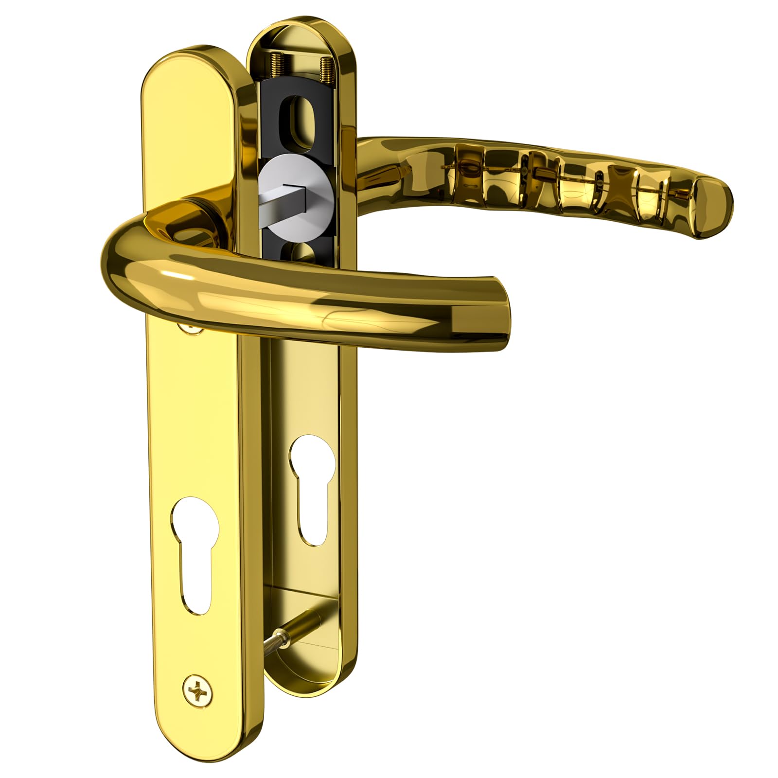 GANZTECH 1 Set PVD Gold UPVC 304 Stainless Steel Door Handle, 92mm PZ (Centres), Backplate 212mm,122mm Screw to Screw