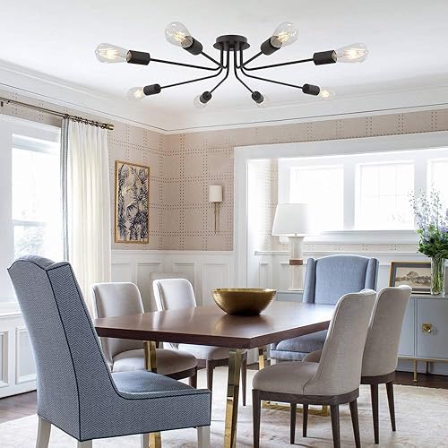 Moderna lámpara de techo de 8 luces industriales de metal aceitado bronce Sputnik lámpara semiempotrada para comedor, sala de estar, cocina,