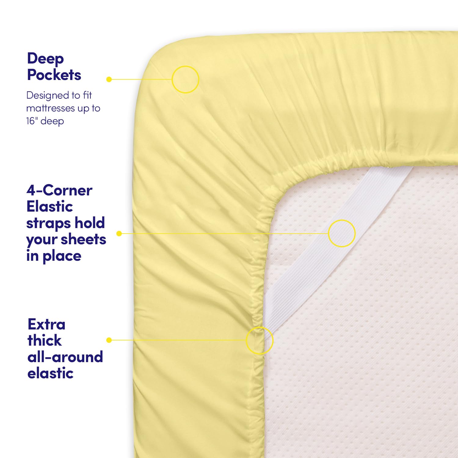 Juego de sábanas extra suave de la colección Supreme 1500, color amarillo pálido, juego de sábanas de lujo con bolsillo profundo sin arrugas, hipoalergénicas, tamaño queen, amarillo pálido