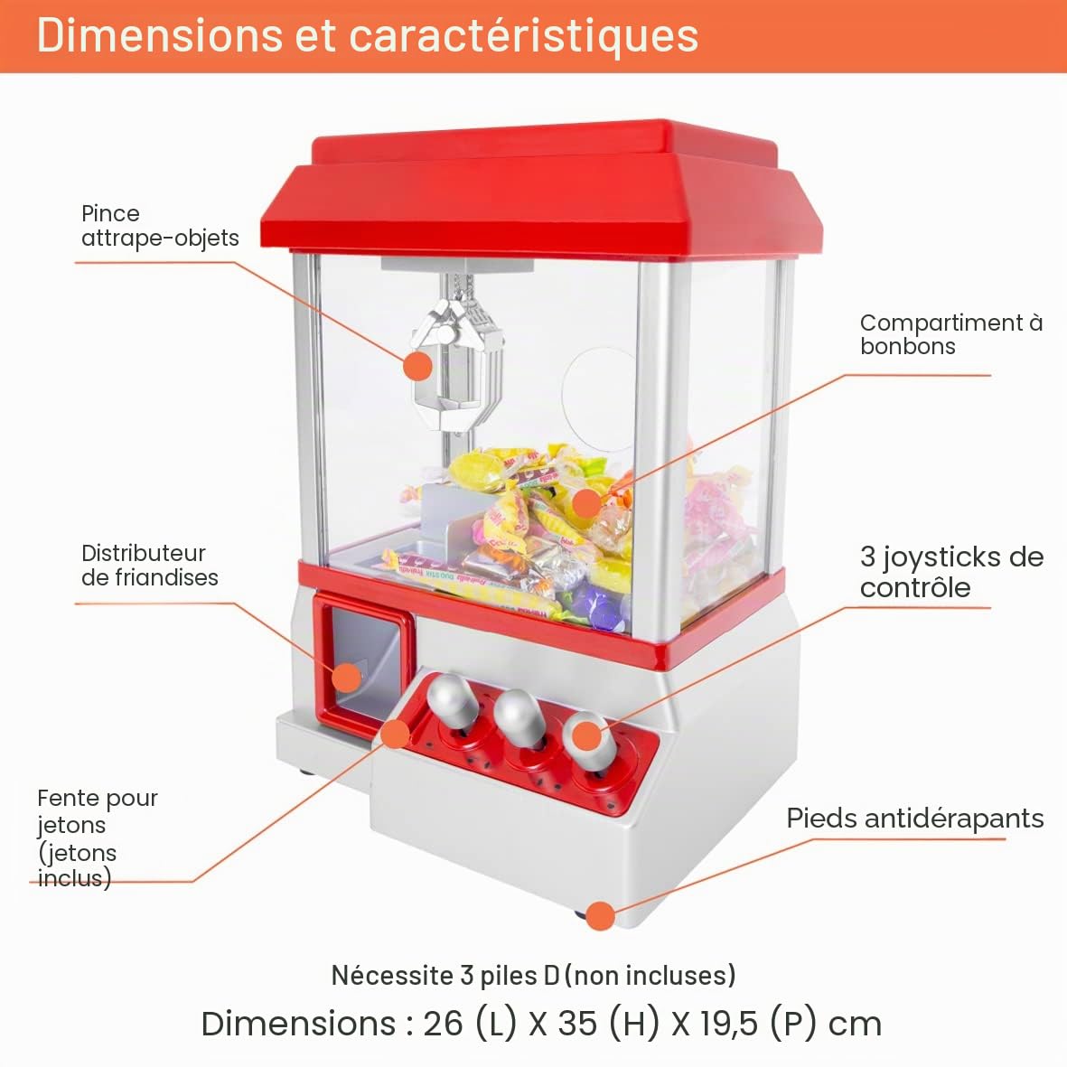 Global Gizmos 50190 Machine à Bonbons à Piles/Jeu pour Enfants/Attraction d'arcade rétro/Distributeur de Bonbons Fantaisie