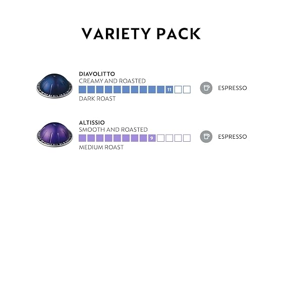 كبسولات نسبريسو Vertuo، حزمة متنوعة من الإسبريسو، إسبريسو مشوي متوسط وداكن، 50-Count Espresso Pods، Brews 1.35 oz.