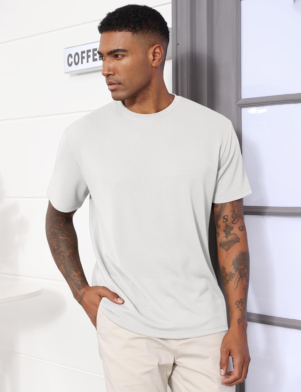 Men's Casual T-Shirts Knit Short Sleeve Crewneck Shirts Casual Stylish Knitted Pullover Tees Top - Image 2