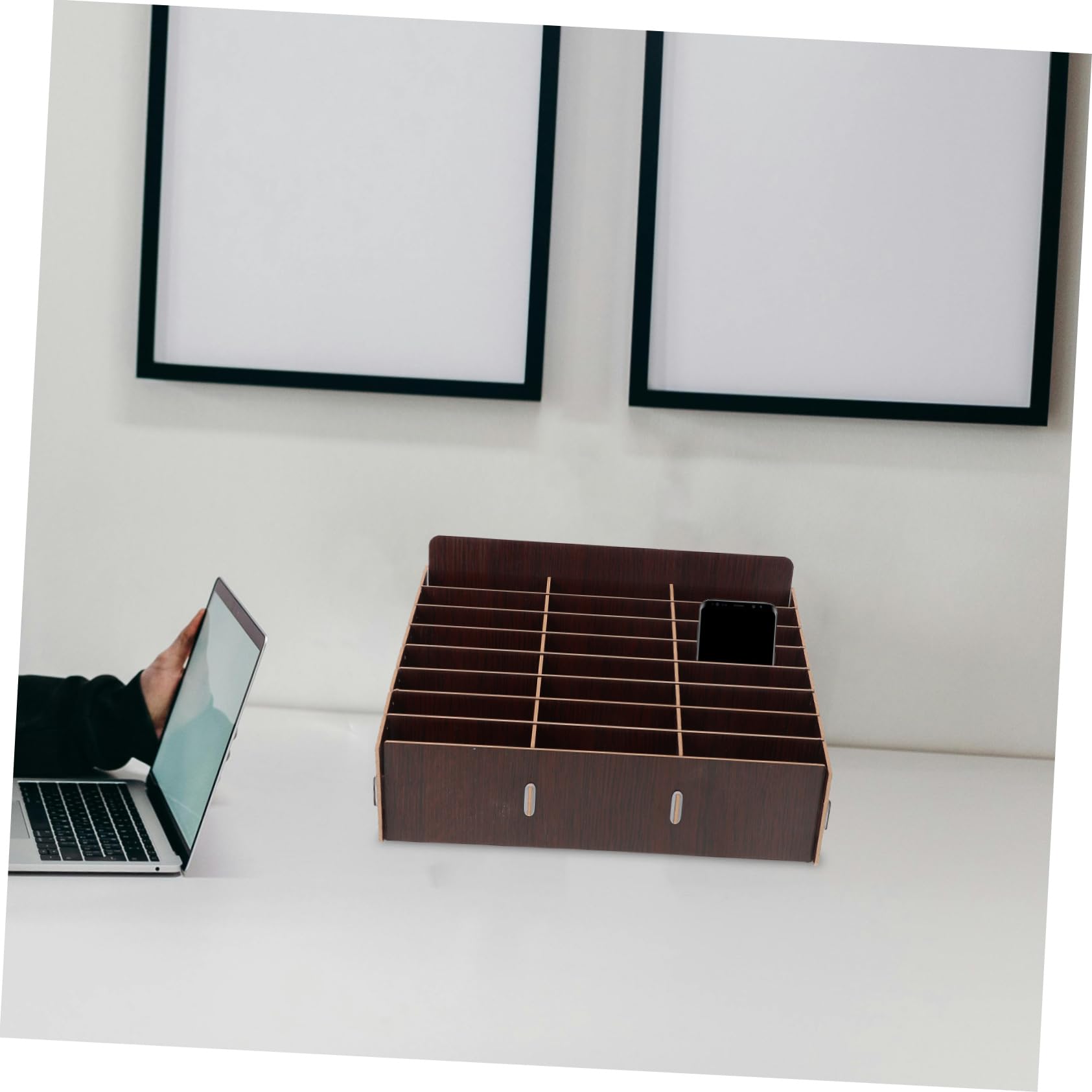 Organizer da Scrivania Versatile Multi-scomparti in Legno Porta Cellulare e Classificatore per Cellulari e Piccoli Oggetti per Aula e Ufficio