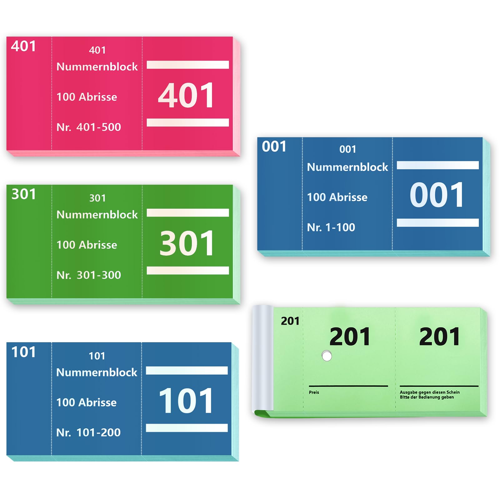5 Books Double Numbers 1-500 Numbers 3 Colours 5 x 10 cm Number Pads, Tombola, Coat Marks, Hole Punching, Loose Tombola, Numbered Tears, Double Number Pad, Blue, Green, Pink-image-32