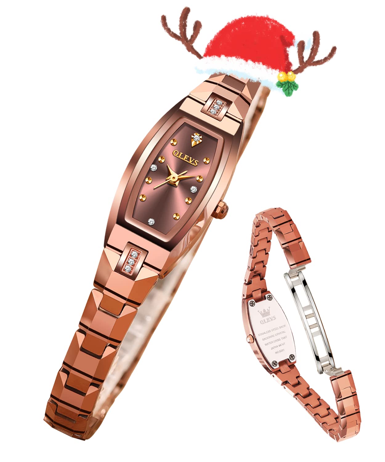 OLEVSOLEVS Watch for Women Ladies Slim Thin Elegant Analog Quartz Diamond Tungsten Steel Square Shape Small Face Waterproof Wrist Watch Gold