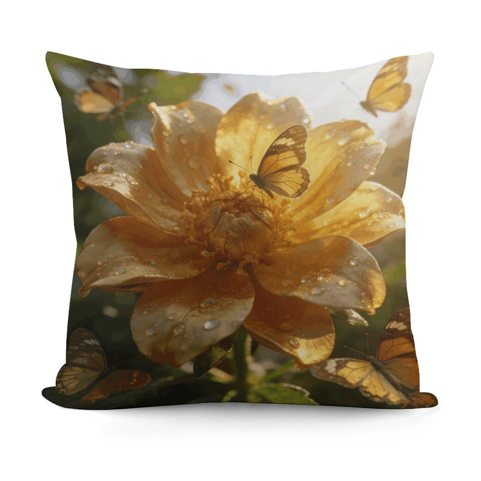 VstaDank Golden Bloom Pillow Covers Soft Plush Decorative Square Pillow Cover Modern Breathable Pillowcases Pillowcase with Invisible Zipper 18x18 Inches for Sofa Living Room