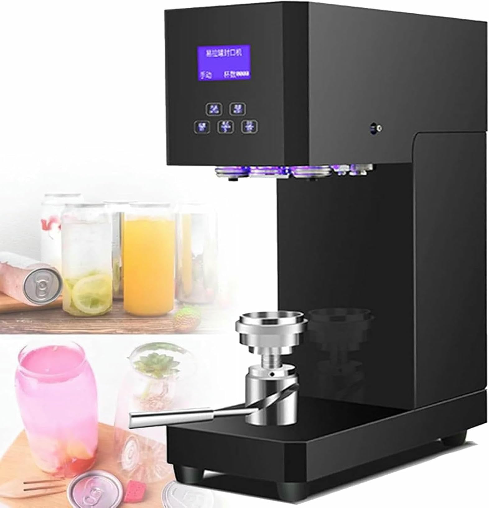 FHRKA 370W Aluminum Cans Sealing Machine Automatic Electric Can Sealer Machine, Commercial Drink Sealing Machine Tin Can Sealer Machine (Black 110V)