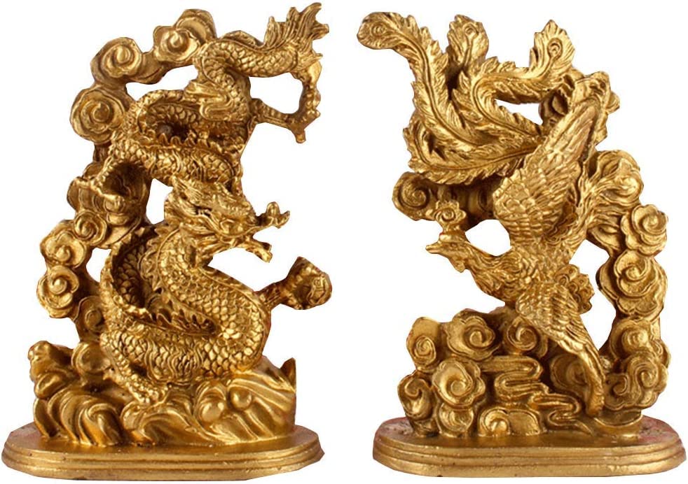 GAIIIA Adornos Feng Shui, Estatua Fénix dragón latón, Escultura armonía Ying Yang, talismán la Suerte para el Matrimonio, Regalo Boda, decoración del hogar