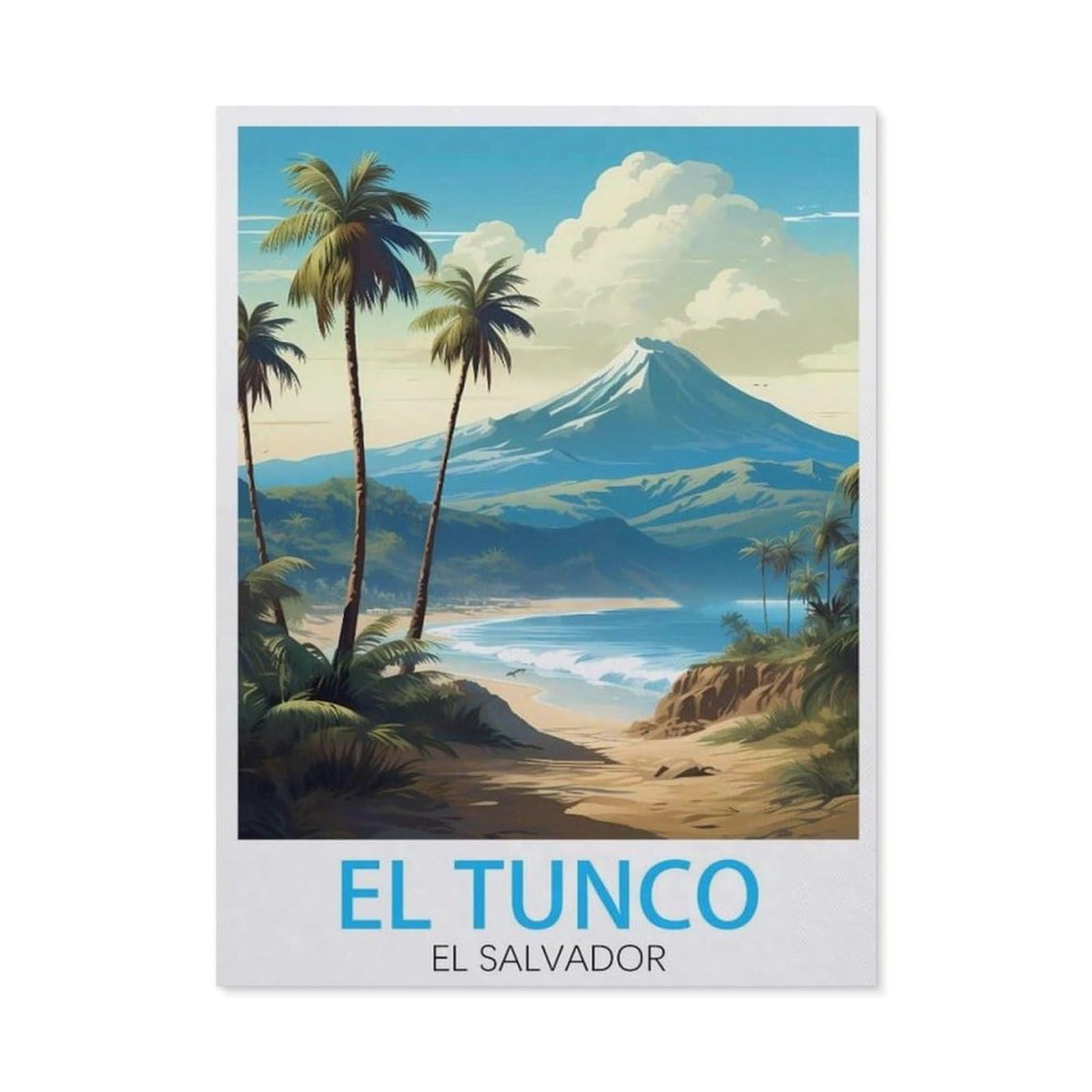 BEAYODKP DIY 5D Diamond Painting，El Tunco El Salvador Vintage Travel Posters，Round Diamond, Used for Room Decoration（30 x 40 cm/11.81 x 15.74 inches）-BX79