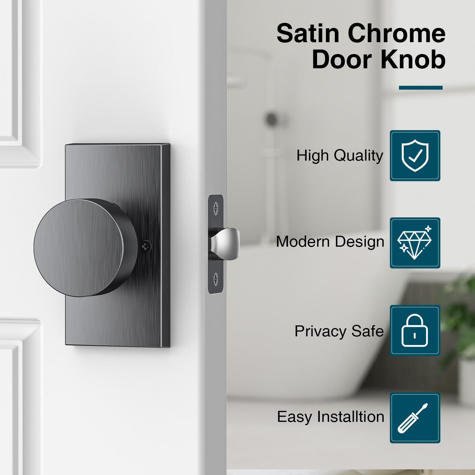 Satin Chrome Privacy Door Knobs - Lock & Release -5