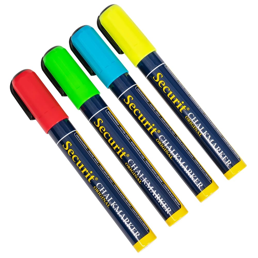 American Metalcraft SMA510V4 Securit Chalk Markers, Rain & Smear Proof, Pack of Red, Green, Yellow & Blue, Case of 120 Packs
