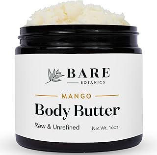 Bare Botanics Pure & Raw Mango Body Butter (Unscented) 16oz | Deeply Moisturizing & Hydrating Body Butter for Women | Unrefined & All Natural Mango Butter Body Moisturizer for Dry Skin | Vegan, Cruelty & GMO Free