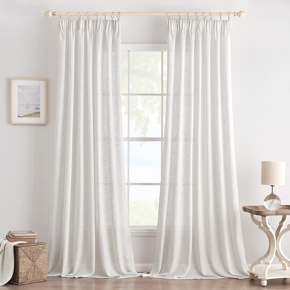 EMEMA Tende Lino Trasparente con Fettuccia Tenda a Traslucido Tenda per Interni Tende Moderne a Vela per Porte Balcone Adatte per Soggiorno Camera da Letto 2 Pannelli 140x280 cm Bianco