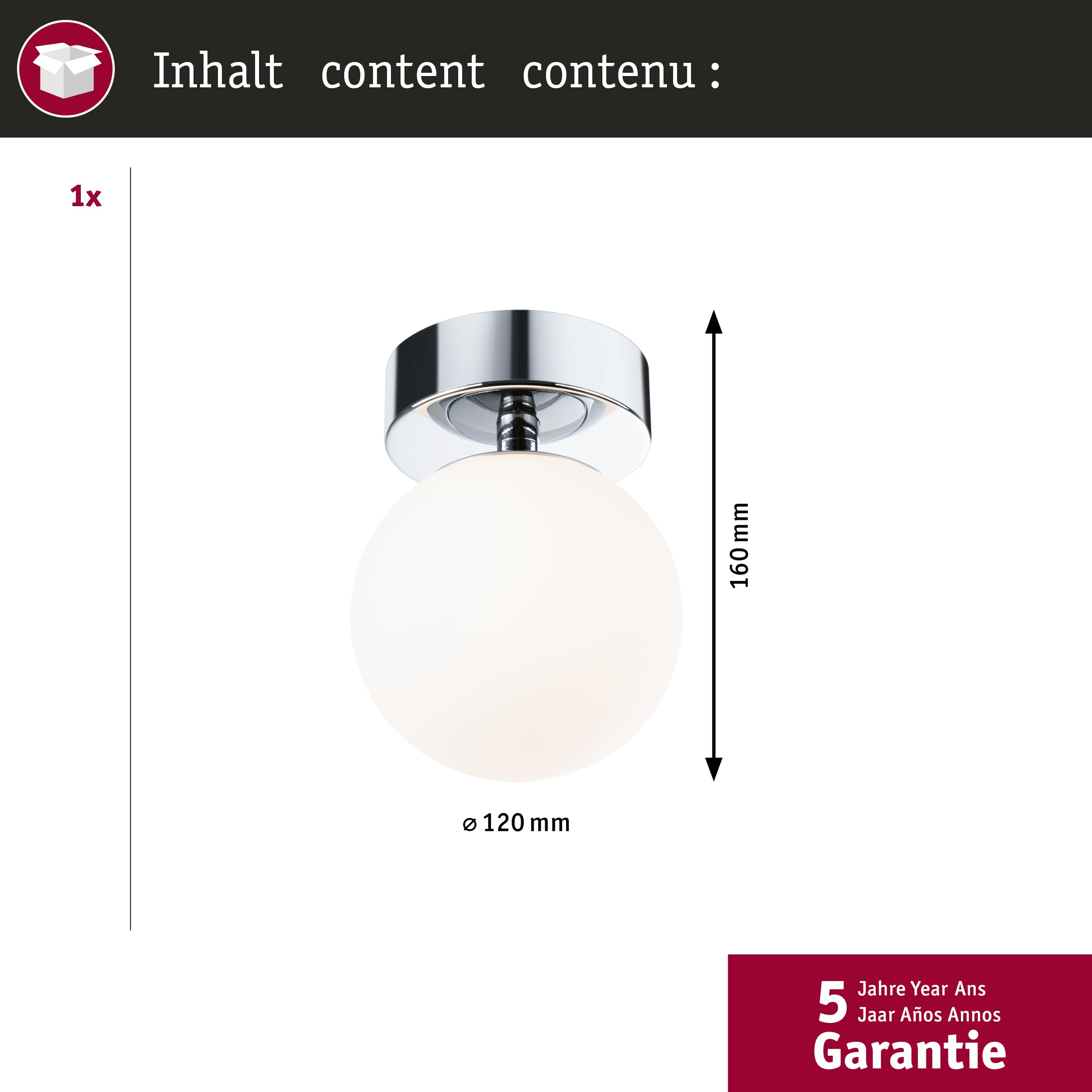 Paulmann 71064 Plafón LED Selection Bathroom Gove IP44 3000K 400lm 230V 5W, cromado, satinado luminaria de baño