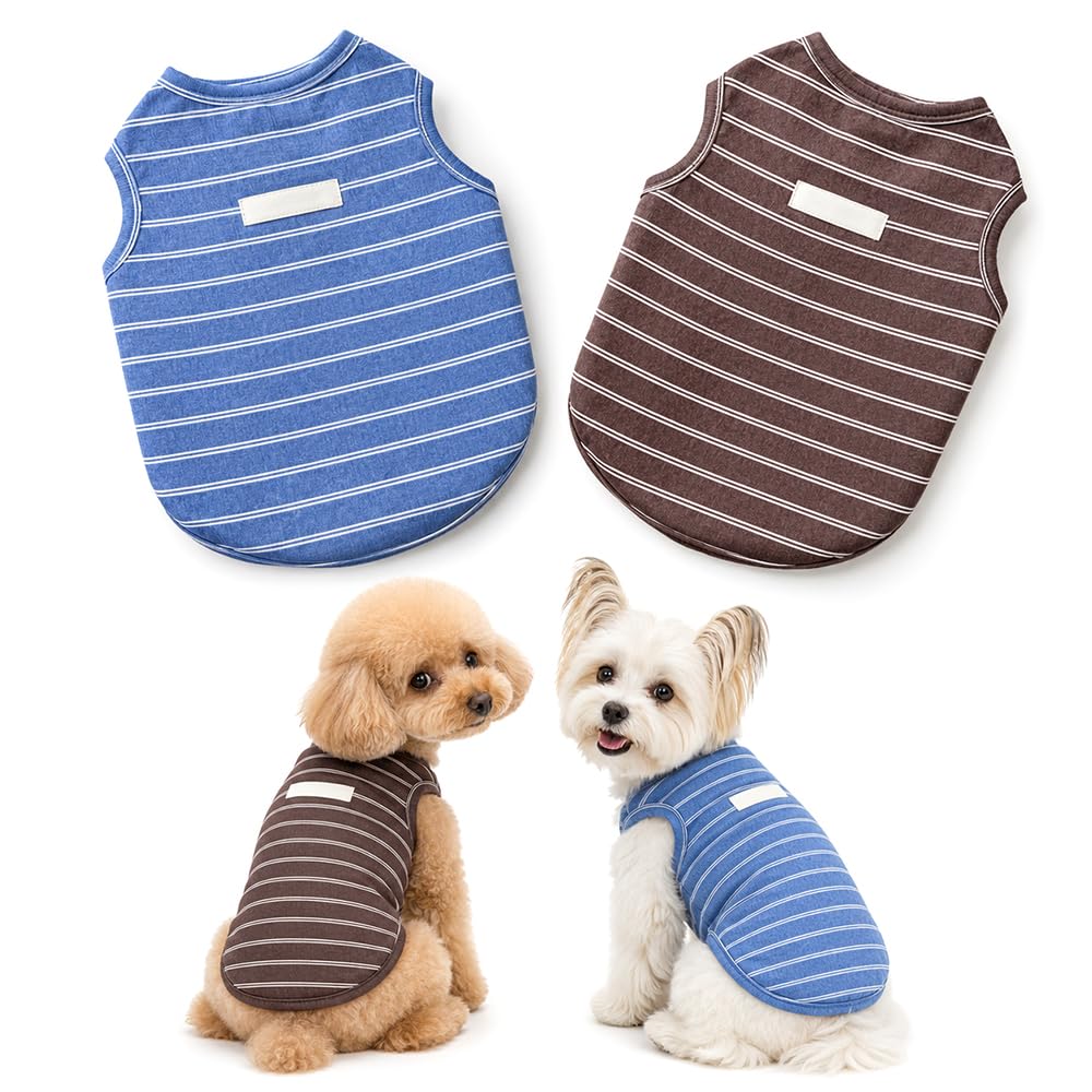 2Pcs Thin Striped Dog T-Shirts Set, Pet Clothes Breathable for Small Dogs，M