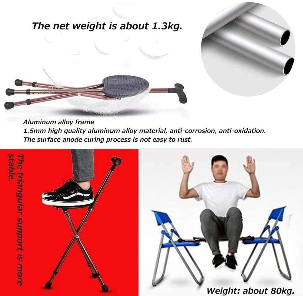 折りたたみシート - 補助三脚、LEDライト付き厚いアルミニウム合金ステッキスツール、高度に調整可能な松葉杖椅子 - 高齢者用の3本