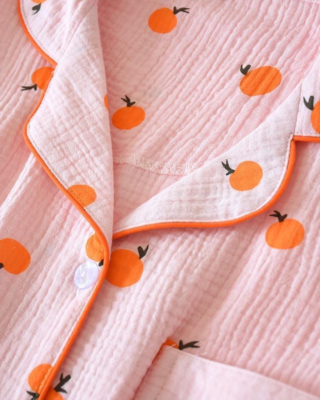 Image of codcm Womens Cotton Gauze Pajama Set Long Sleeve Button Up Shirt and Pants 2 Piece Cute Printed Pj Set