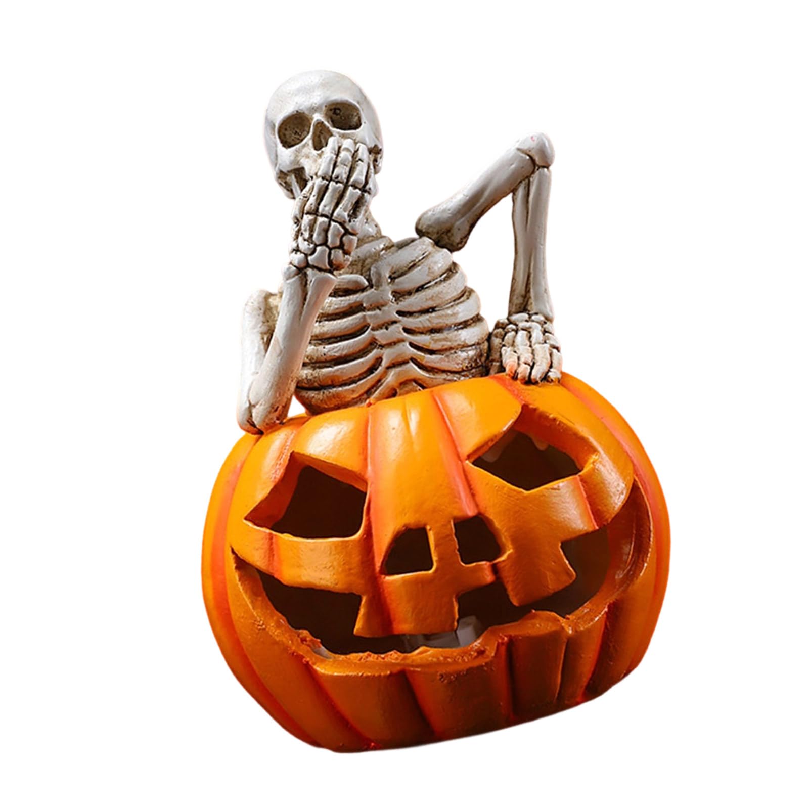 Kalttoy Resin Pumpkin Skull Shaped Lamp Statue Figurine Tabletop Ornament Stylish Festives Home and Garden Decoration Halloween Jewelry Pumpkin Skull Shape Decorative