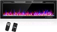 ROVSUN 60 Inch Electric Fireplace: 2-in-1 Wall Mounted Recessed 1500W Heater, APP/Remote Control, 12 Flame Colors, 5 Brightness, Crystals