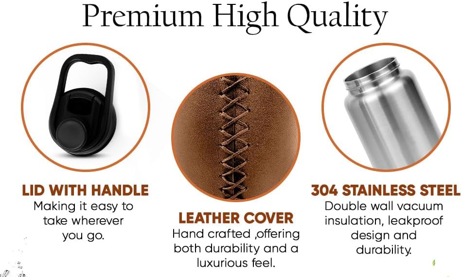 18oz leather stainless steel water bottle (brown) - Image 8