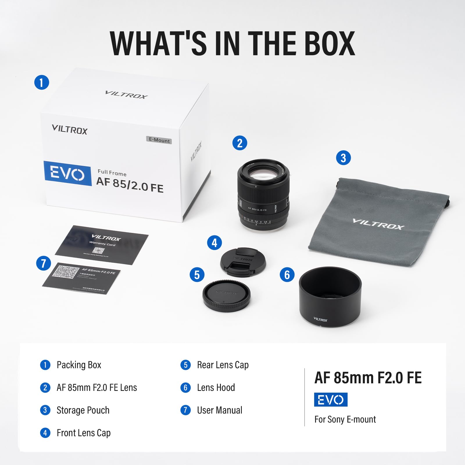 VILTROX 85mm F2.0 EVO FE Mount Fotográfico Objetivo con Sony E Camera Lenses Full Frame Gran Apertura Autofoco para Sony A93 A7CII ZVE1 A7RV FX3 A1 A7C ZV-E10II FX30 A6700 A5000