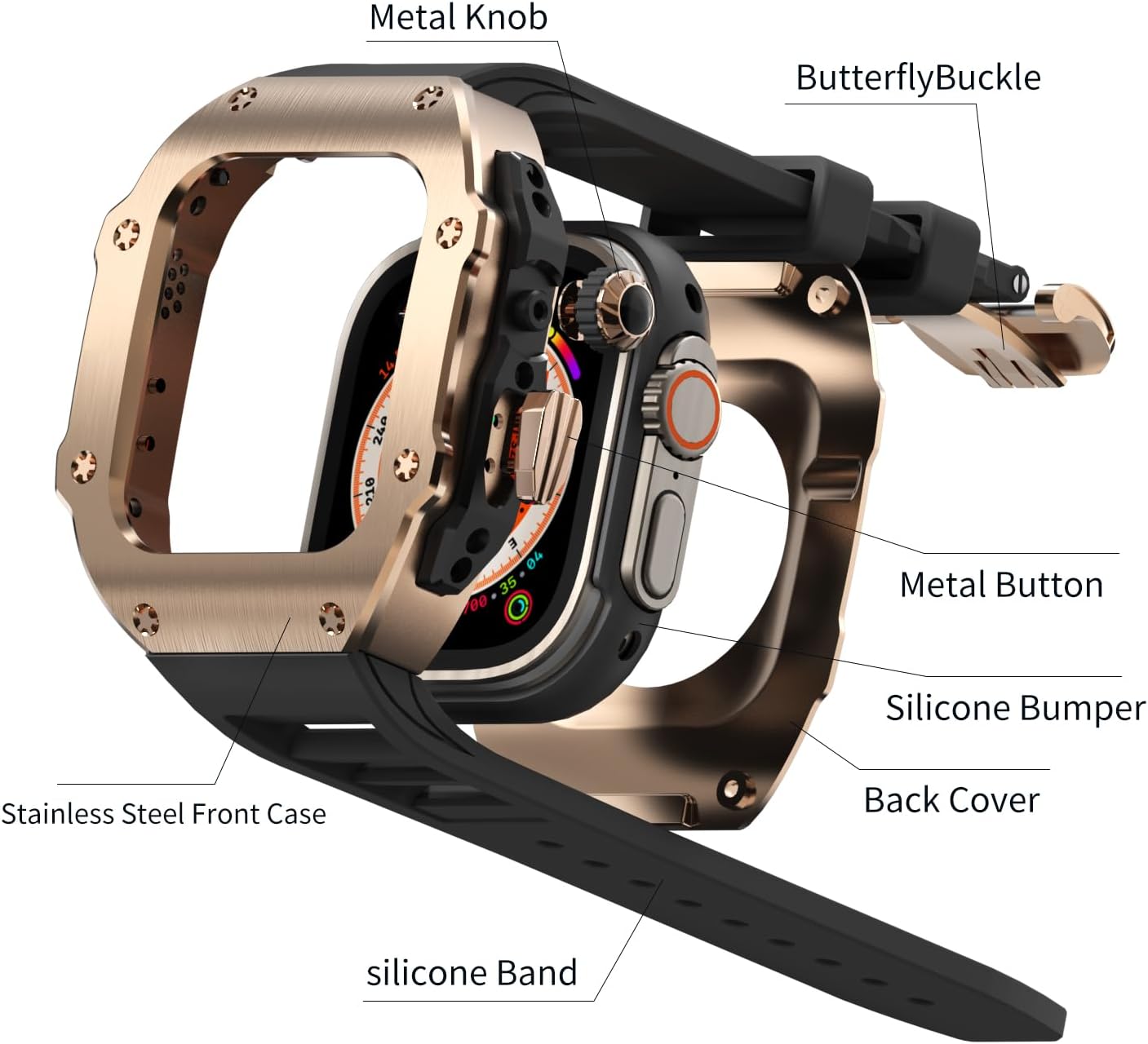 316L Stainless Steel Case with Band for Apple Watch Ultra 3/2/1 49mm, Series 11/10 46mm, Luxury Rugged Military Protective Metal Cover Tactical Heavy Duty Protection Strap - Image 2