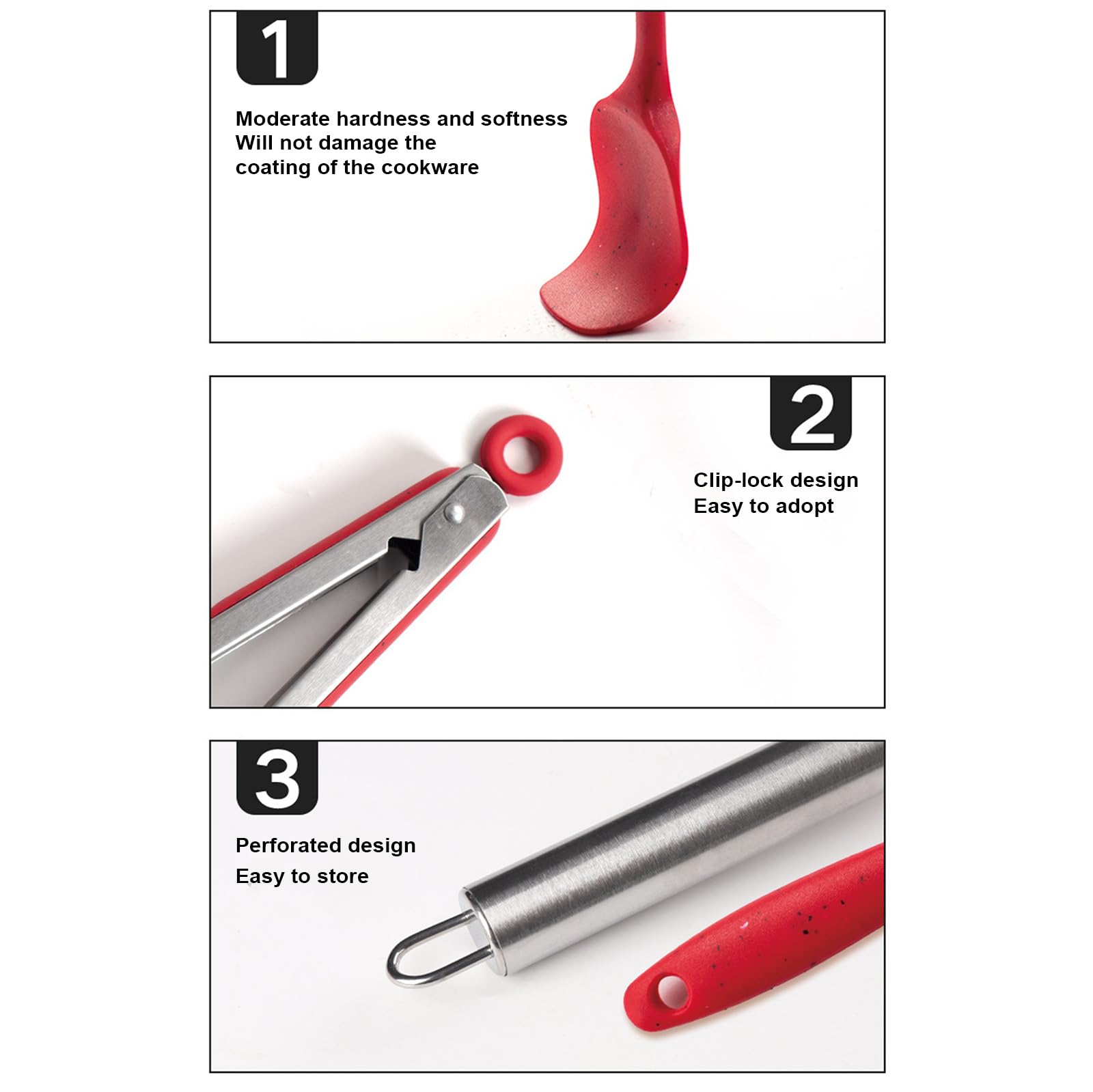 6 Spatole in Silicone da Cucina con Manico in Legno, Decorazione Natalizia, Spatola per Impasti, Spatola in Silicone, Spatola per Impasto, Spatola da Cucina, Utensili da Cucina,Red