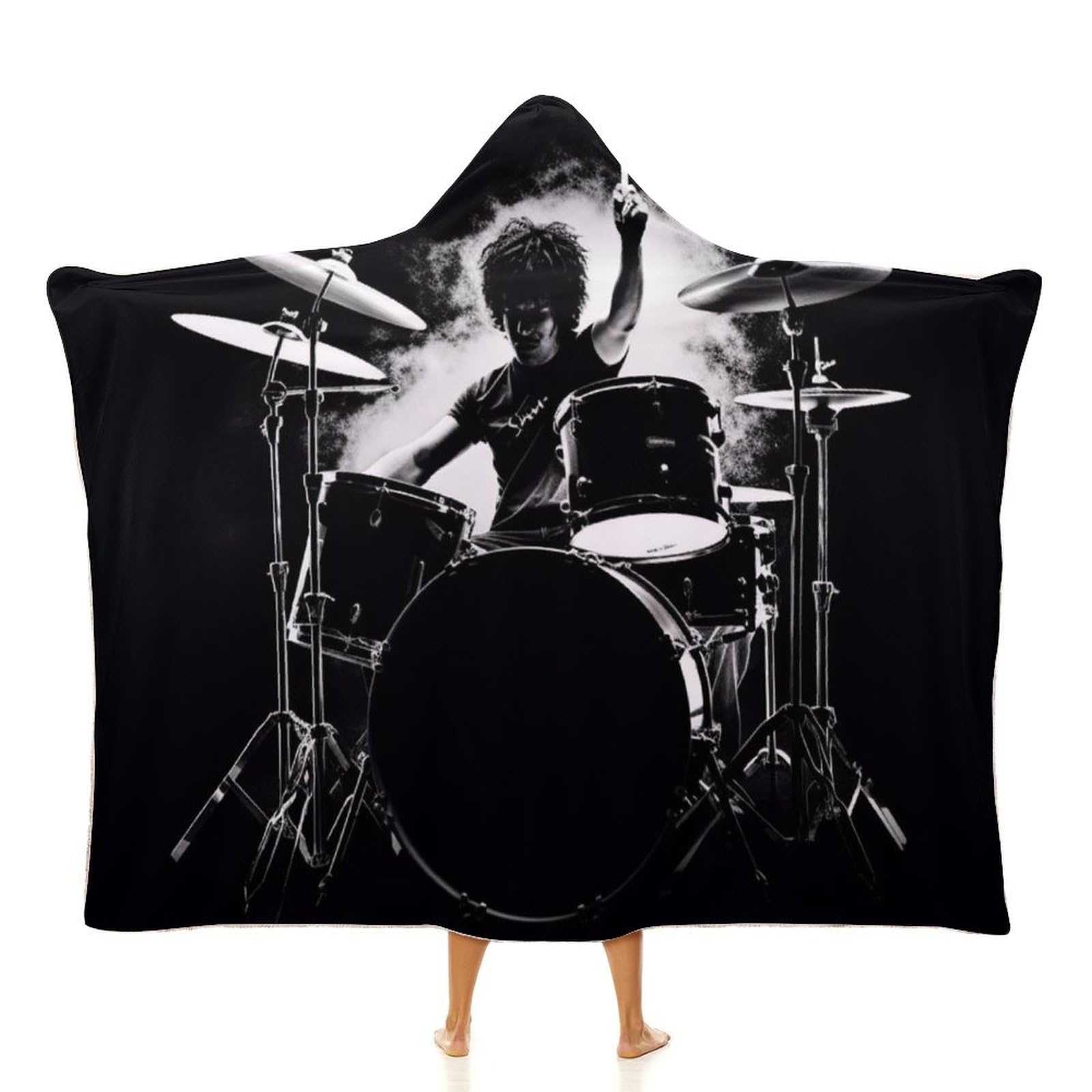 TKJMCSW Drummer Wearable Blanket Hoodie for Women Men Oversized Fleece Blanket Sweatshirt Poncho-, White, 50"x60"