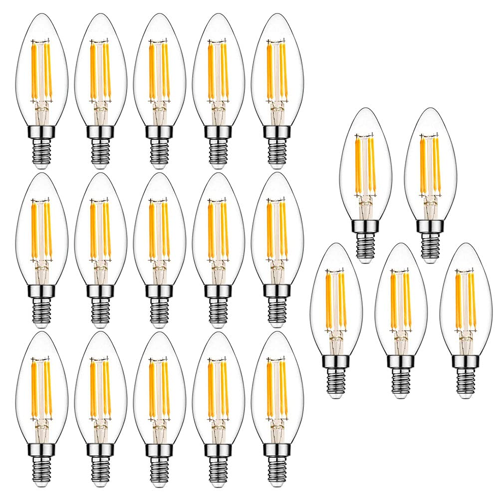 Lampadine a Candela LED E14,Lampadine a LED C35 a Vite Piccola Candelabri Non Dimmerabili Lampadina a Filamento Bianca Calda 2700K 6W(Equivalente a 60W) 20 Confezioni