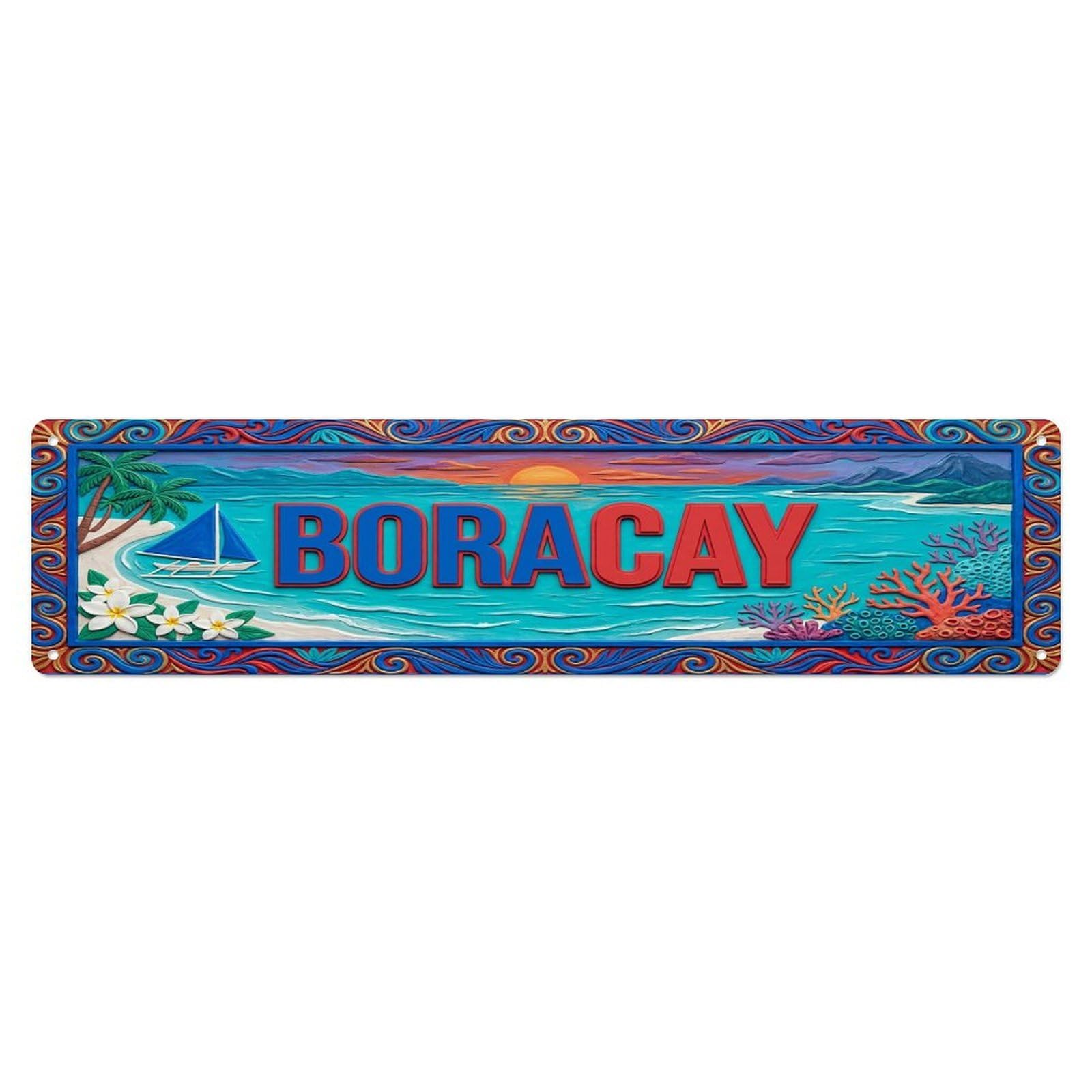 Gead 4X16inch Style Vintage Boracay Philippines Flag Pattern Metal Tin Sign