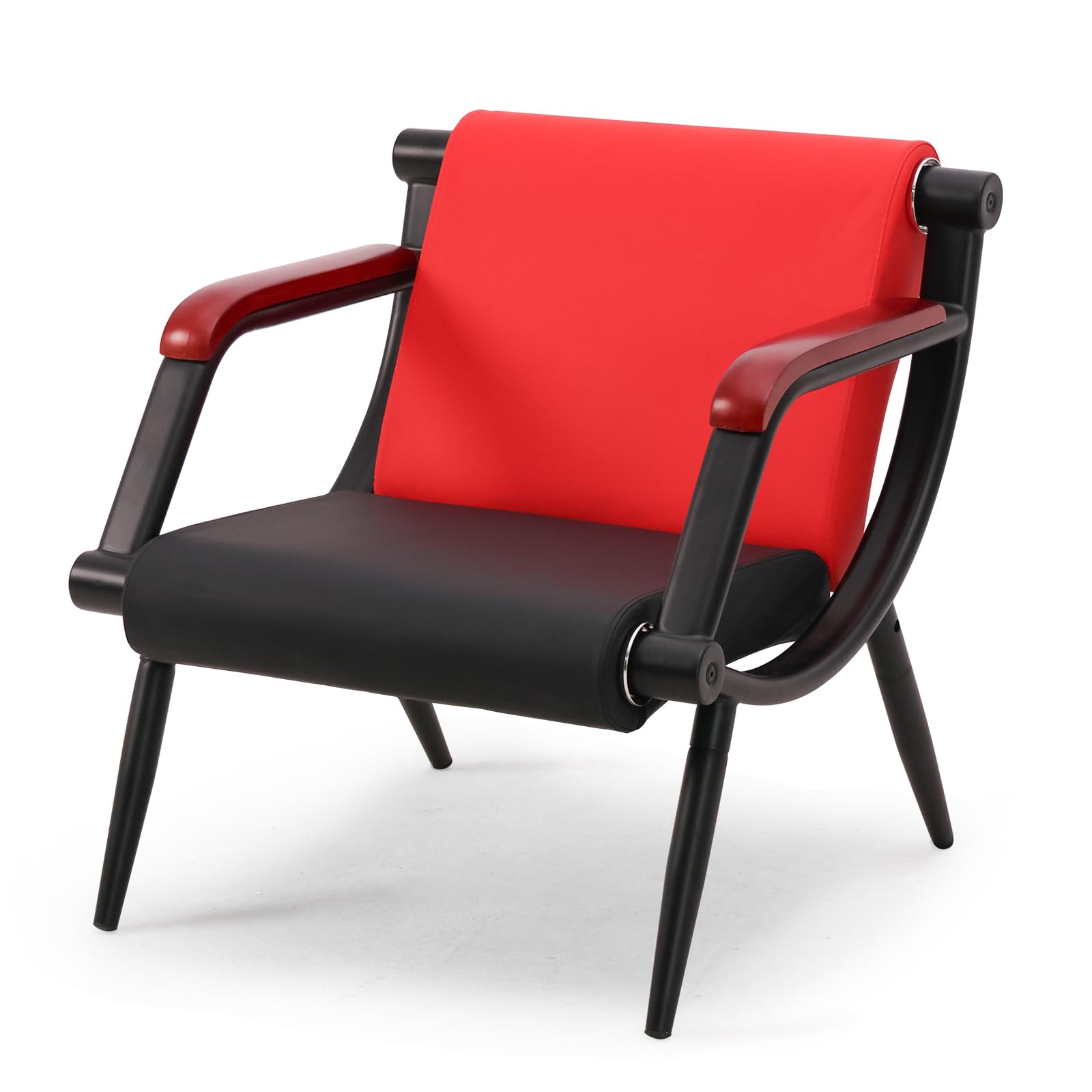 Waiting Room Chair with Wooden Armrest, PU Leather Office Furniture, Lobby Conference Reception Chair, Office Guest Seating for Clinic,Airport,Hospital,Barber,Salon,Bank (Red & Black, 1)