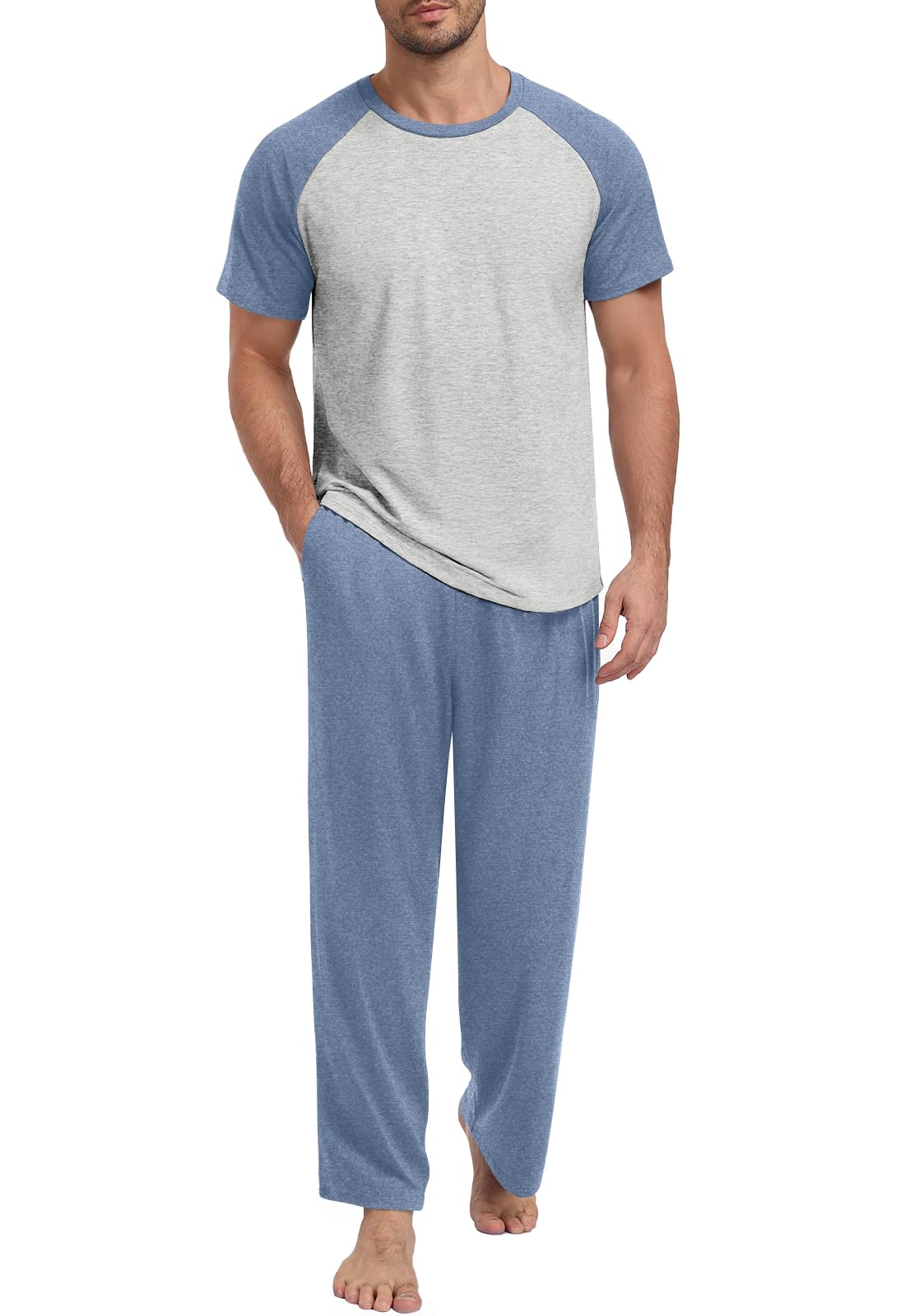 Mens Pajamas Set Lightweight Loungewear Short Sleeve Top and Pants Soft Sleepwear Pjs Sets-image-27
