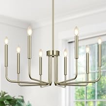 Lynnoland 8-Light Farmhouse Chandelier for Dining Room Lighting Fixtures Hanging, Brass Dining Light Fixtures Industrial Chandelier for Bedroom, Foyer, Hall, Kitchen, Living Room and Entryway