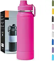 Garrafa Térmica 1 Litro - Duplamente Isolada a Vácuo, Base Emborrachada Anti Derrapante, Mantém Bebidas Quentes por 12 Horas e Geladas por 24 Horas (Rosa Phink Slin)