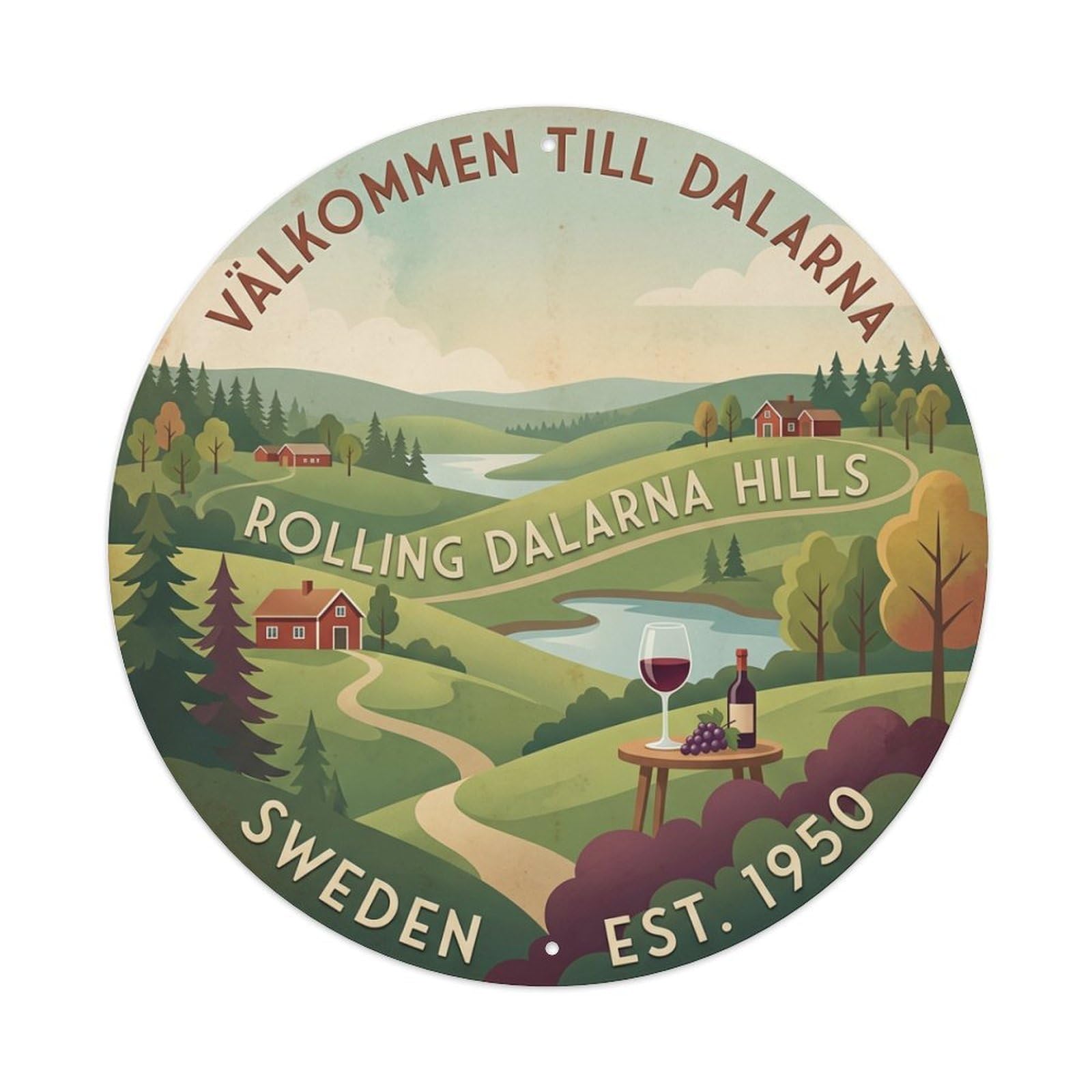 Vintage Travel Dalarna Sweden Hills Metal Tin Sign