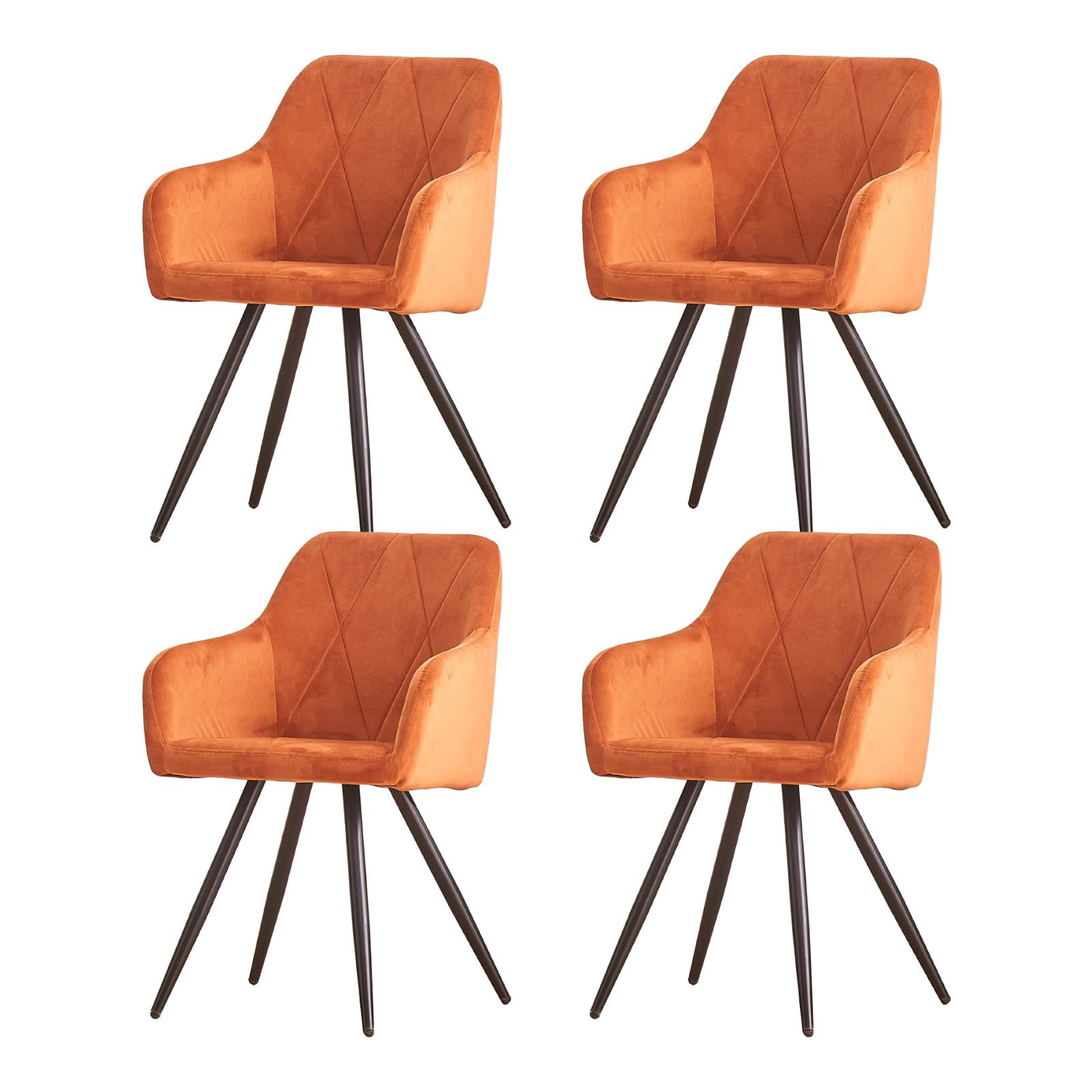Juego de 4 sillas de comedor de terciopelo con diseño moderno, reposabrazos con respaldo, sillas de cocina con patas de metal negro, silla de cocina con asiento acolchado (4, naranja)