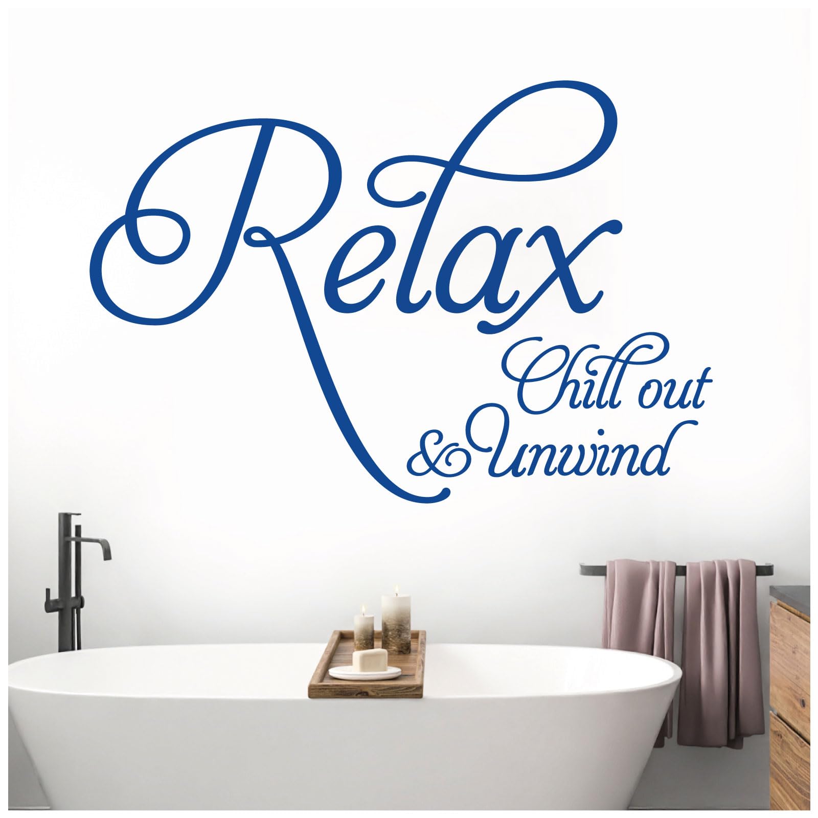 Relax, Chill Out, Unwind - Bathroom, Spa Wall Quote, Decal Wall Art Sticker [Medium] [Mid Blue] — image 1