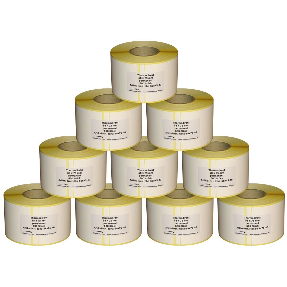 6.000 Etichette Termiche per Bizerba 58 x 75 mm 40 mm Manicotto Adesivo Permanente