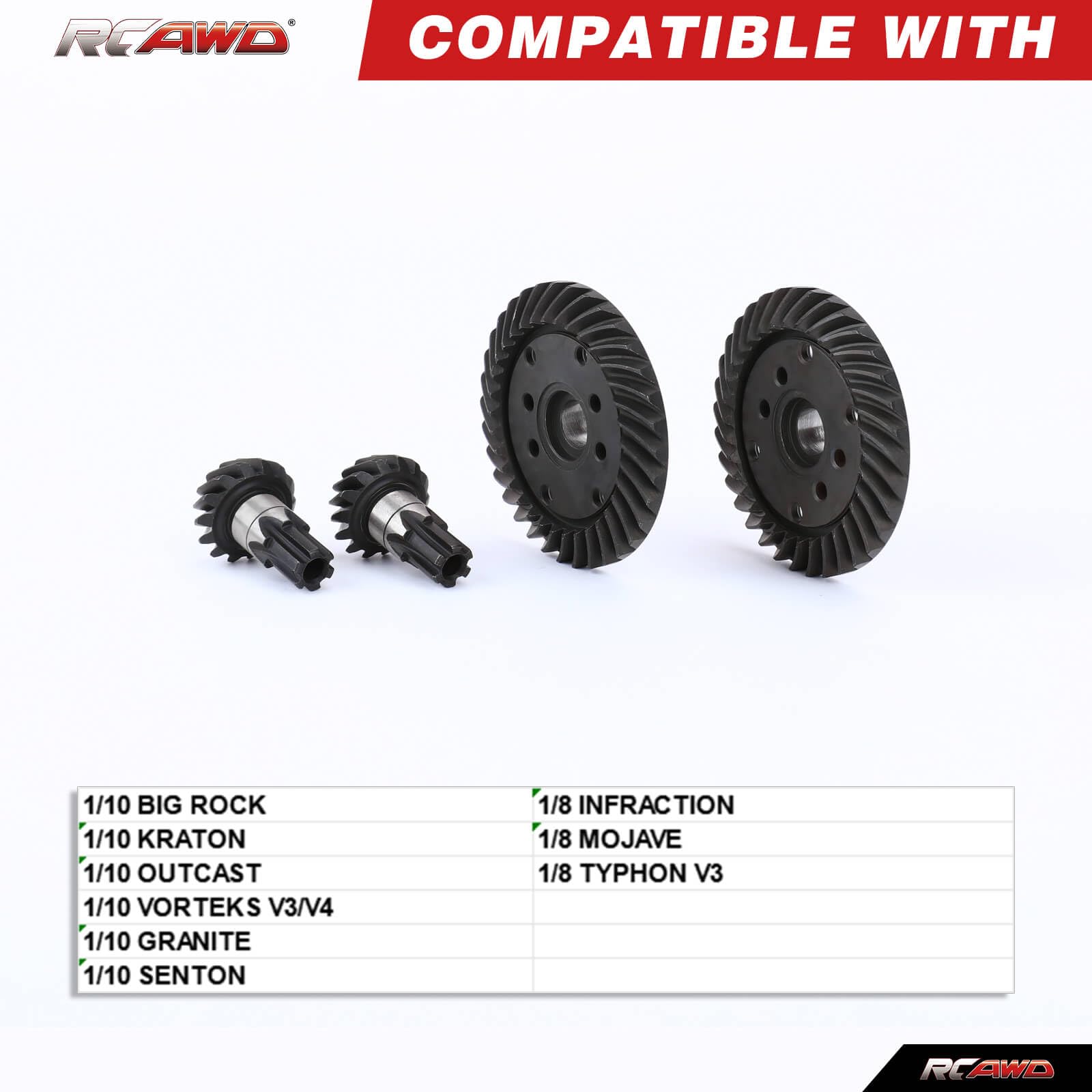 RCAWD 2PCS 34t Main Differential Diff Helical Gear & 14t Input Gear for Arrma 1/10 Granite Big Rock Senton Vorteks Kraton Outcast 1/8 Typhon 3S Series Upgrades Part