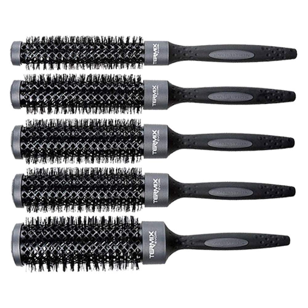Termix Evolution XL - Pack de 5 cepillos de pelo térmicos redondos. 3 cm más largo. Reduce el tiempo del secado gracias a sus fibras ionizadas y su tubo anti-adherente
