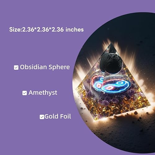 Miniatura 3 de Pirámide de cristal Orgonita Cristales de flor de vida Obsidiana y Amatista Energía Curativa Generador para protección, meditación y equilibrio