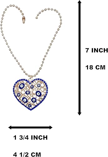 Miniatura 2 de LUCKBOOSTIUM Adorno colgante de corazón dorado con cristal y mal de ojo (cadena de bola) adornos de coche de buena suerte para espejo retrovisor