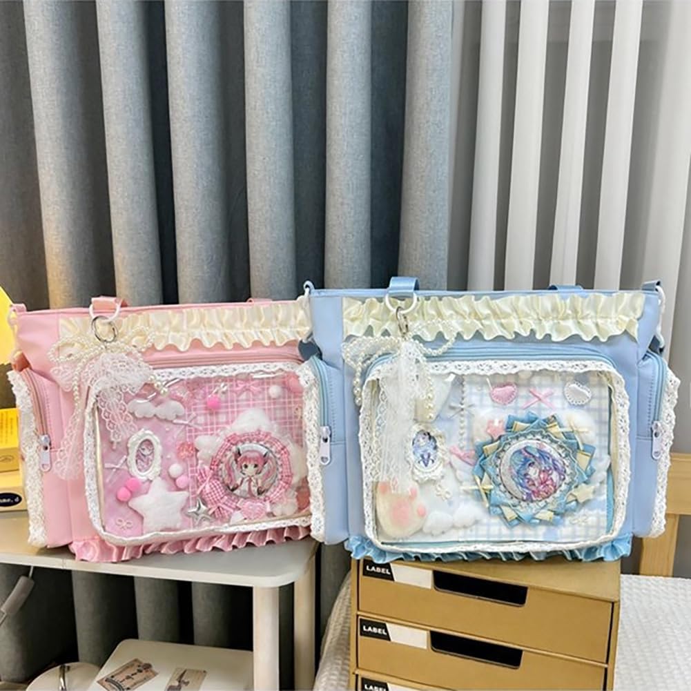 Kawaii Ita Bag with Clear Display Window, Soft Lace Ruffle Trim Shoulder Purse,Multi-Pocket Crossbody Tote for Anime Cosplay - Image 7