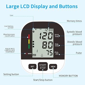 Blood Pressure Monitor for Home Use, Upper Arm Blood Pressure Machine with Large Cuff (8.7-16.5), Automatic BP Cuff with Large Screen, 2 User, 198 Memories