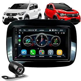 Multimídia MP5 7 Polegadas Bluetooth USB Com CarPlay e Android Auto Sem Fio Moldura Fiat Mobi 2016 até 2025 Câmera de Ré