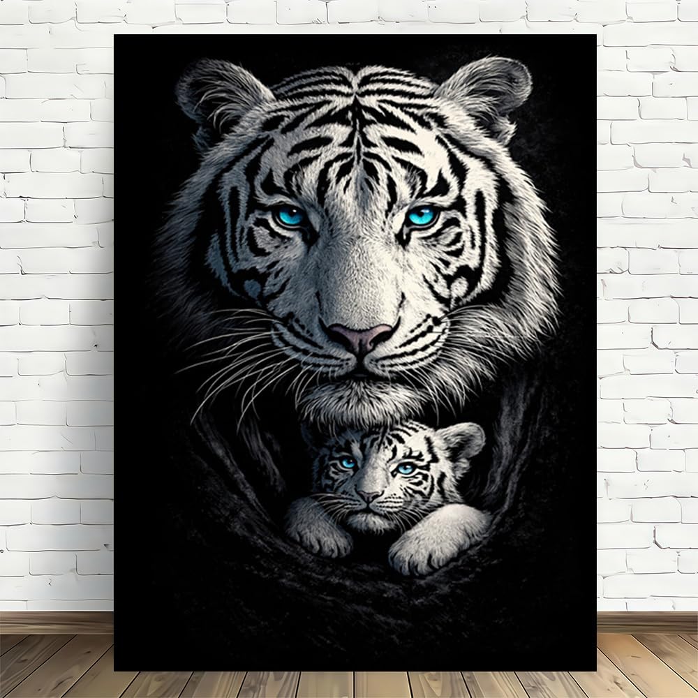 Cuadro de tigre blanco retro 50x70cm sin marco de lienzo decorativo para salon y oficina moderna