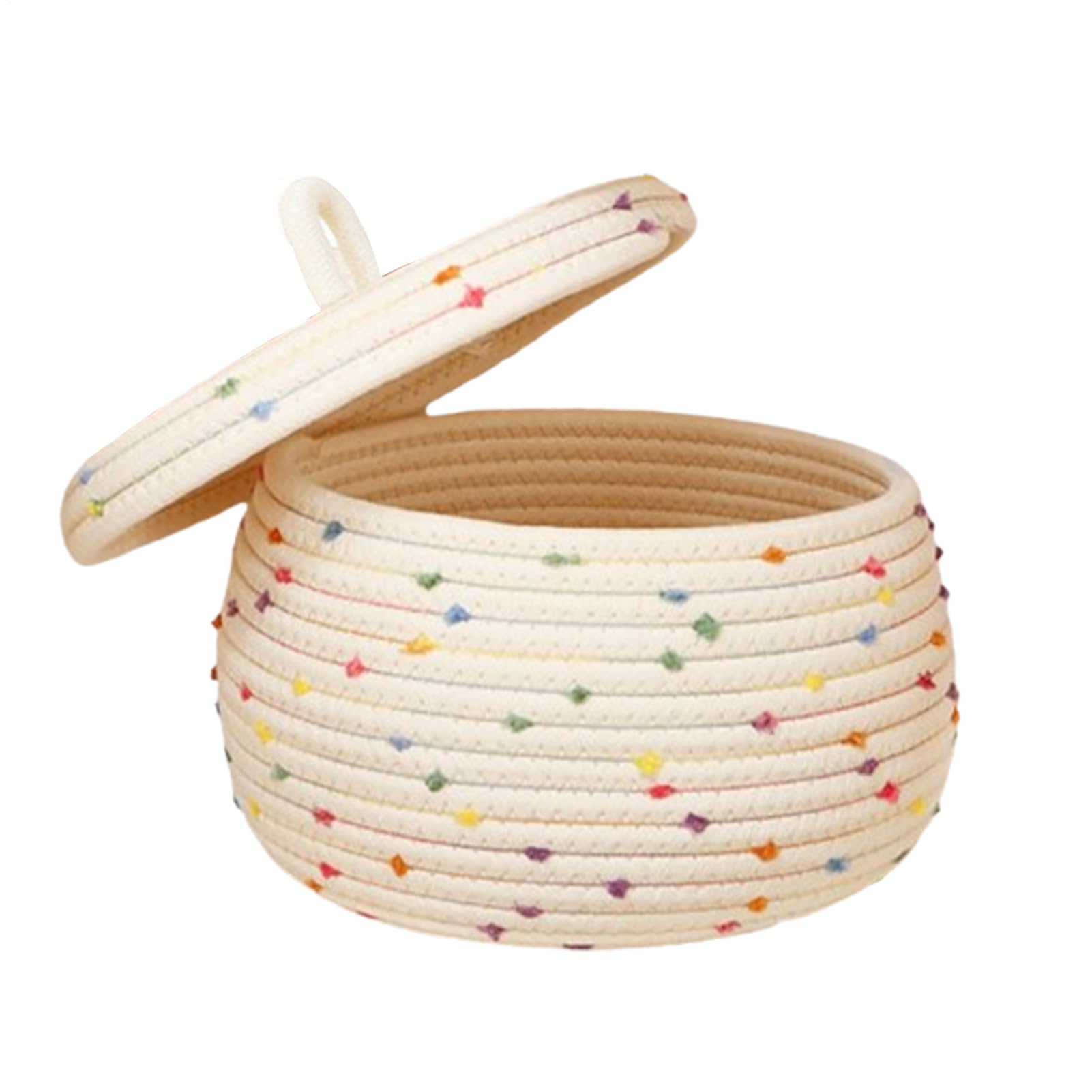 Panier en corde de coton pour chambre bébé - Grand bac à linge rond avec couvercle