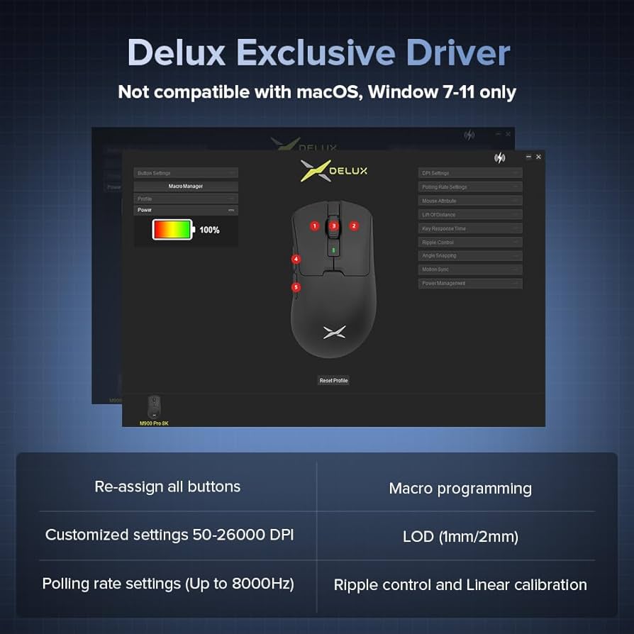 Amazon.com: DeLUX M900PRO Wireless Gaming Mouse, 8000Hz Polling
